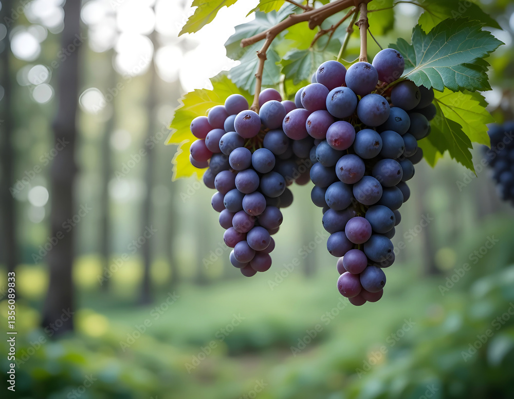 Fototapeta premium shot of bunches of wild grapes hanging from a vine