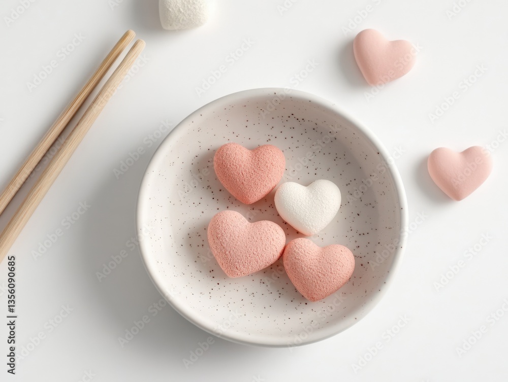 Heart-shaped candies in a bowl Heart-shaped candies in a bowl