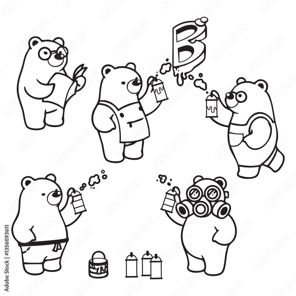Set of bears illustration reading joyfully and painting. line art doodle style vector art, isolated and versatile for various creative uses. Set of bears illustration reading joyfully and painting. line art doodle style vector art, isolated and versatile for various creative uses.