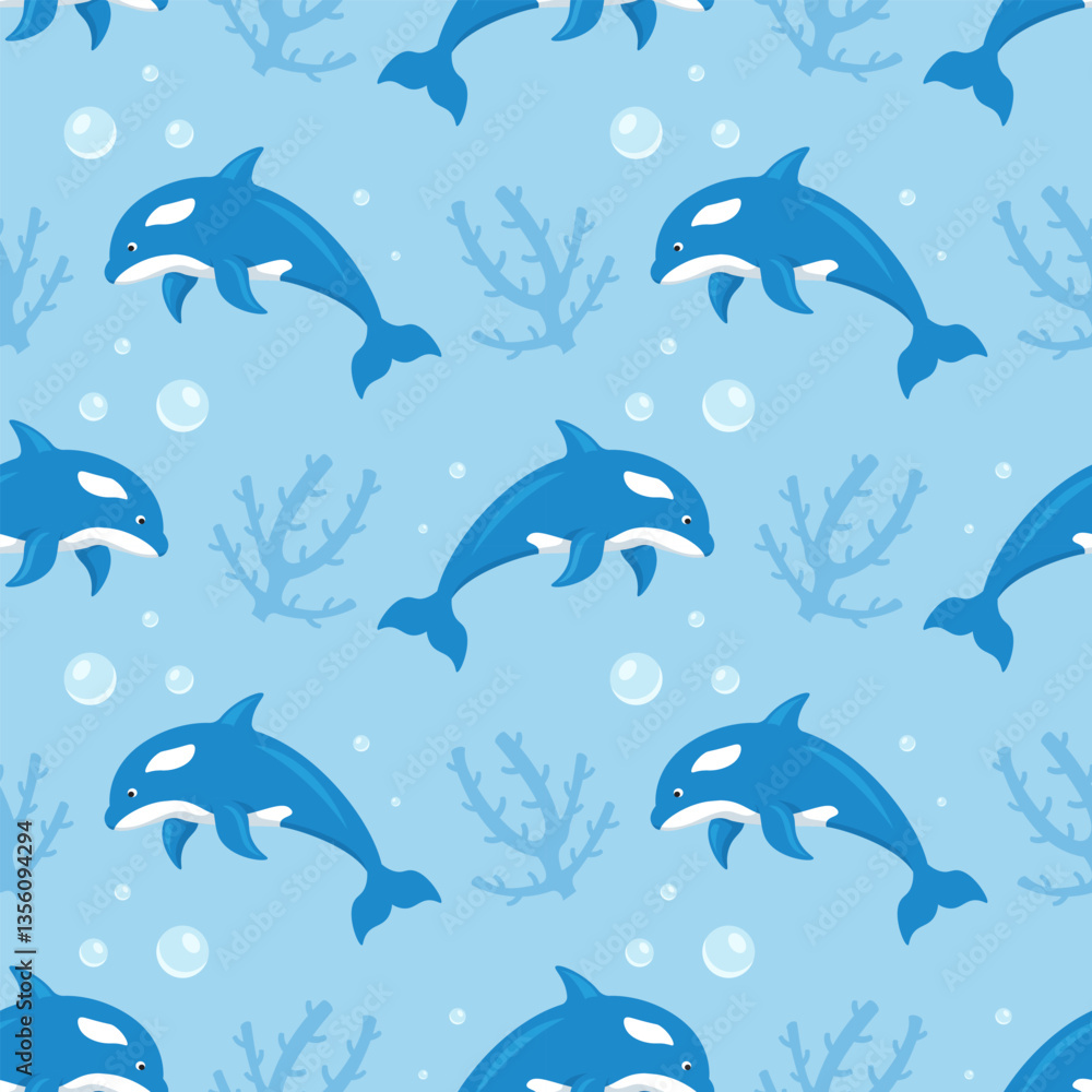 Fototapeta premium Oceans Seamless Pattern Design Featuring Ocean Decorative Elements in a Cartoon Flat Style Template Illustration