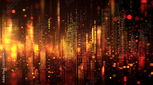 Wallpaper Mural A cityscape with many buildings and a lot of lights. The lights are orange and the city looks like it's glowing Torontodigital.ca