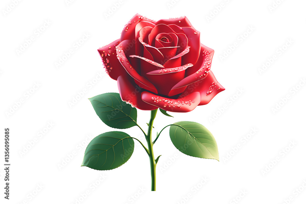 bright red rose, dewy petals, white background, isolated, no background bright red rose, dewy petals, white background, isolated, no background