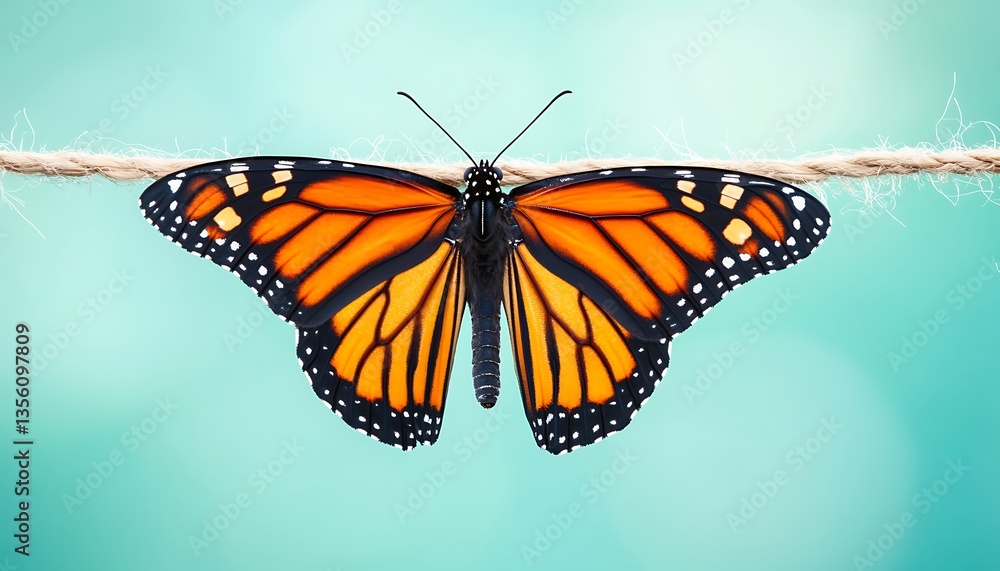 Monarch Butterfly on a String for Teal Background. Monarch Butterfly on a String for Teal Background.