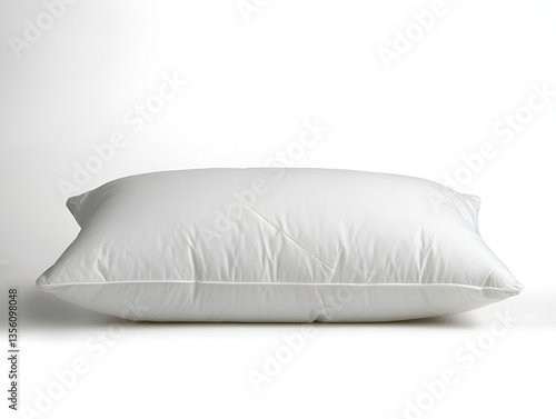 Soft, comfortable white pillow isolated on a white background, perfect for a cozy bed or home decor