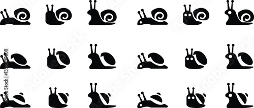 Simple snail with a spiral shell icon set, slow pace Sea snail silhouette black nature vector template designs elements isolated on transparent background, used for mobile apps, website or icons or ui