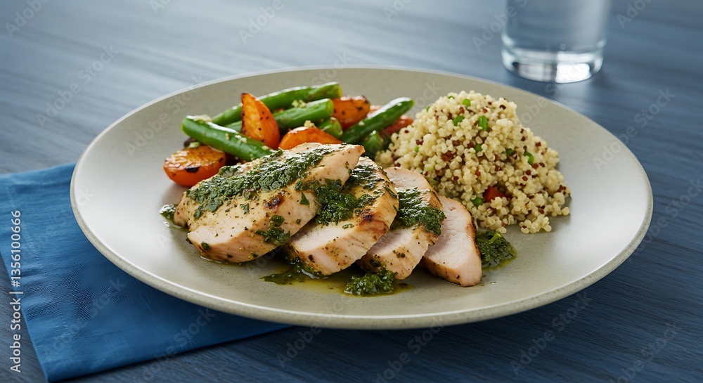 Grilled Chicken with Herb Sauce, Quinoa, and Roasted Vegetables: A Vibrant Plate Grilled Chicken with Herb Sauce, Quinoa, and Roasted Vegetables: A Vibrant Plate