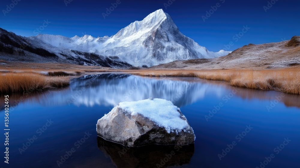 Majestic mountain reflected in tranquil alpine lake Majestic mountain reflected in tranquil alpine lake