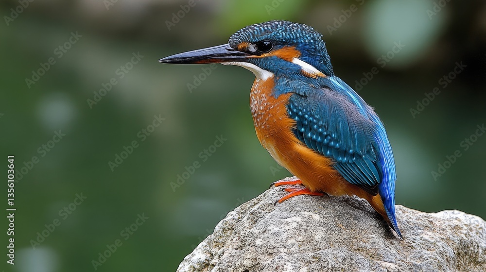 Fototapeta premium Colorful Bird Relaxing on Rock Basking Under the Warm Sun