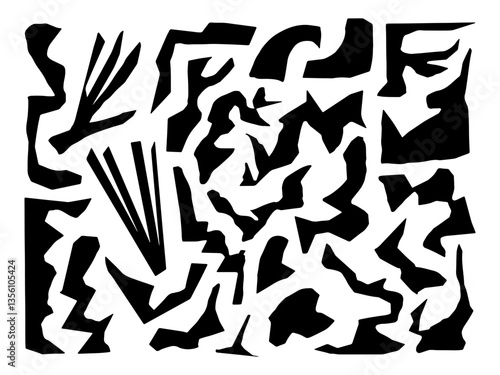 Bold Abstract Hand Cut Paper Shape. A collection of 15 bold abstract elements inspired by hand cut paper art. Perfect for editorial layouts, abstract posters, and trendy minimalist branding