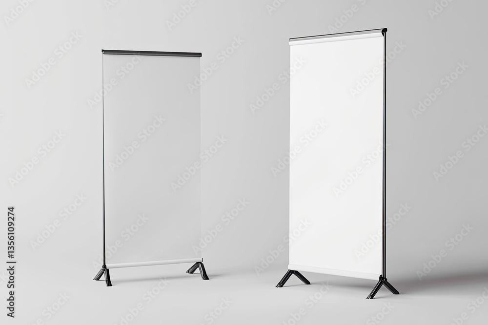 Pixel Perfect Picture of Roll Up Banner Mockup Front and Perspective View Pixel Perfect Picture of Roll Up Banner Mockup Front and Perspective View
