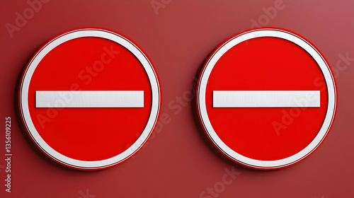 Free Download Bold Red No Entry Signs on Smooth Red Wall Background Design - GFXLoad