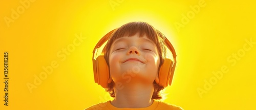 Child listening with headphones