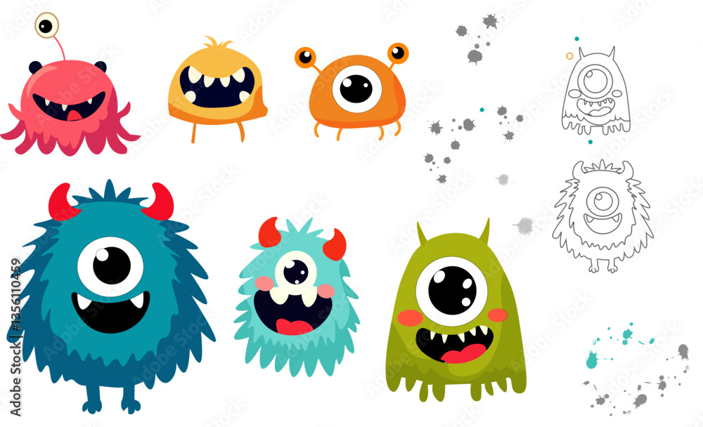 Collection of cute cartoon monster in different playful characters. Funny alien, demon and creature flat vector design for comic, education, kids. Collection of cute cartoon monster in different playful characters. Funny alien, demon and creature flat vector design for comic, education, kids.