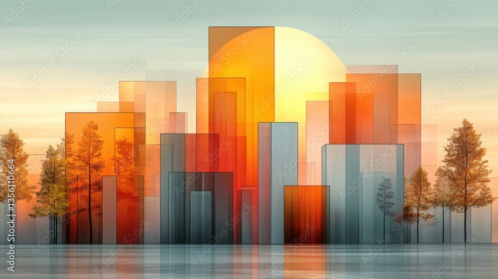 Vibrant Contemporary Digital Art with Gradient Elements and Sun Vibrant Contemporary Digital Art with Gradient Elements and Sun