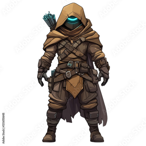 Illustration of a hooded character with a bow and arrows in a fantasy setting