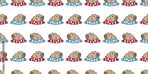 capybara seamless pattern christmas knitting scarf vector pet cartoon doodle south america animal tile background repeat gift wrapping paper wallpaper illustration design