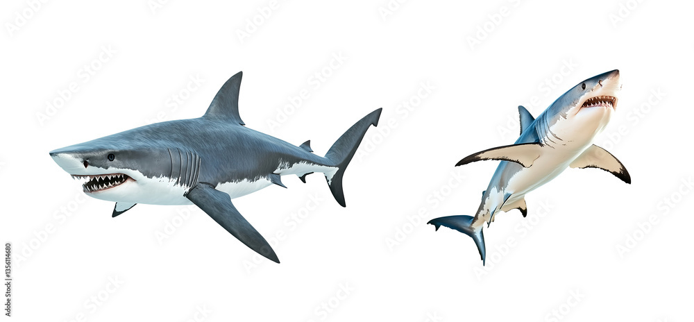 Naklejka premium Shark full body isolated on transparent white background.
