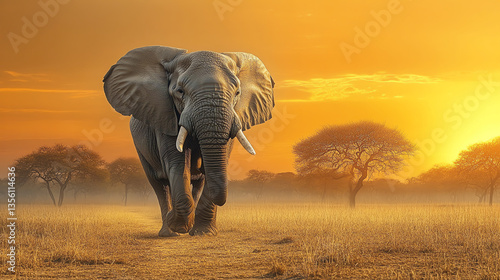 elephant at sunset, AI generated