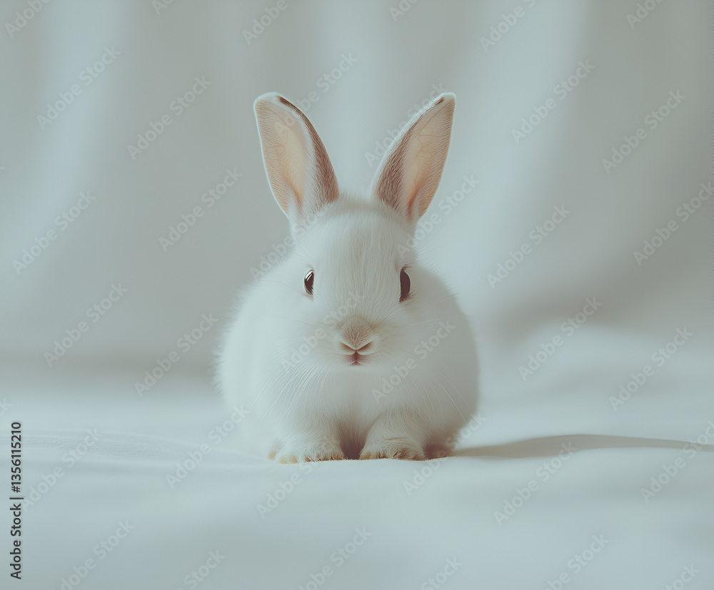Obraz premium A cute, fluffy white bunny on a white background, perfect for Easter