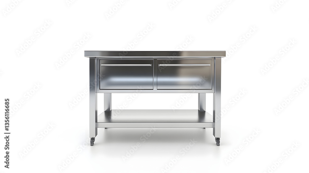 Stainless steel kitchen island with cabinet and shelf Stainless steel kitchen island with cabinet and shelf