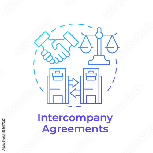 Intercompany agreements blue gradient concept icon. Legal regulatory standards. Intra group transactions process. Round shape line illustration. Abstract idea. Graphic design. Easy to use in booklet