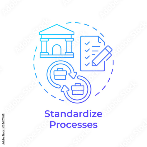 Standardize processes blue gradient concept icon. Finances regulation. Best practice for intercompany accounting. Round shape line illustration. Abstract idea. Graphic design. Easy to use in booklet