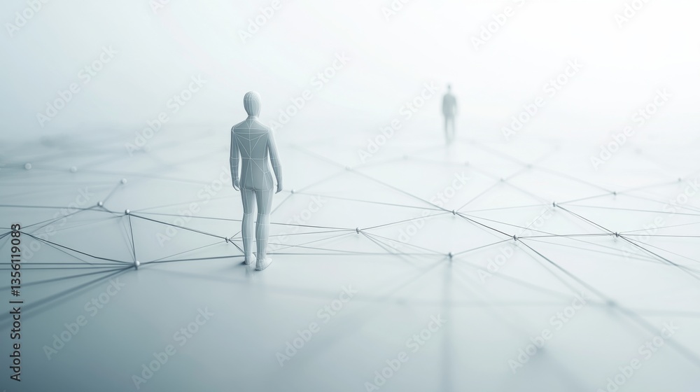 Two Abstract Figures Walking on a Digital Connected Network Surface Two Abstract Figures Walking on a Digital Connected Network Surface