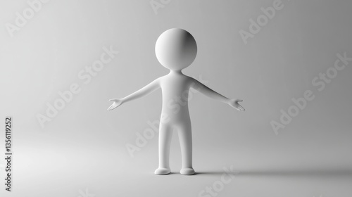3D Character with Open Arms in a Minimalistic Background Scene