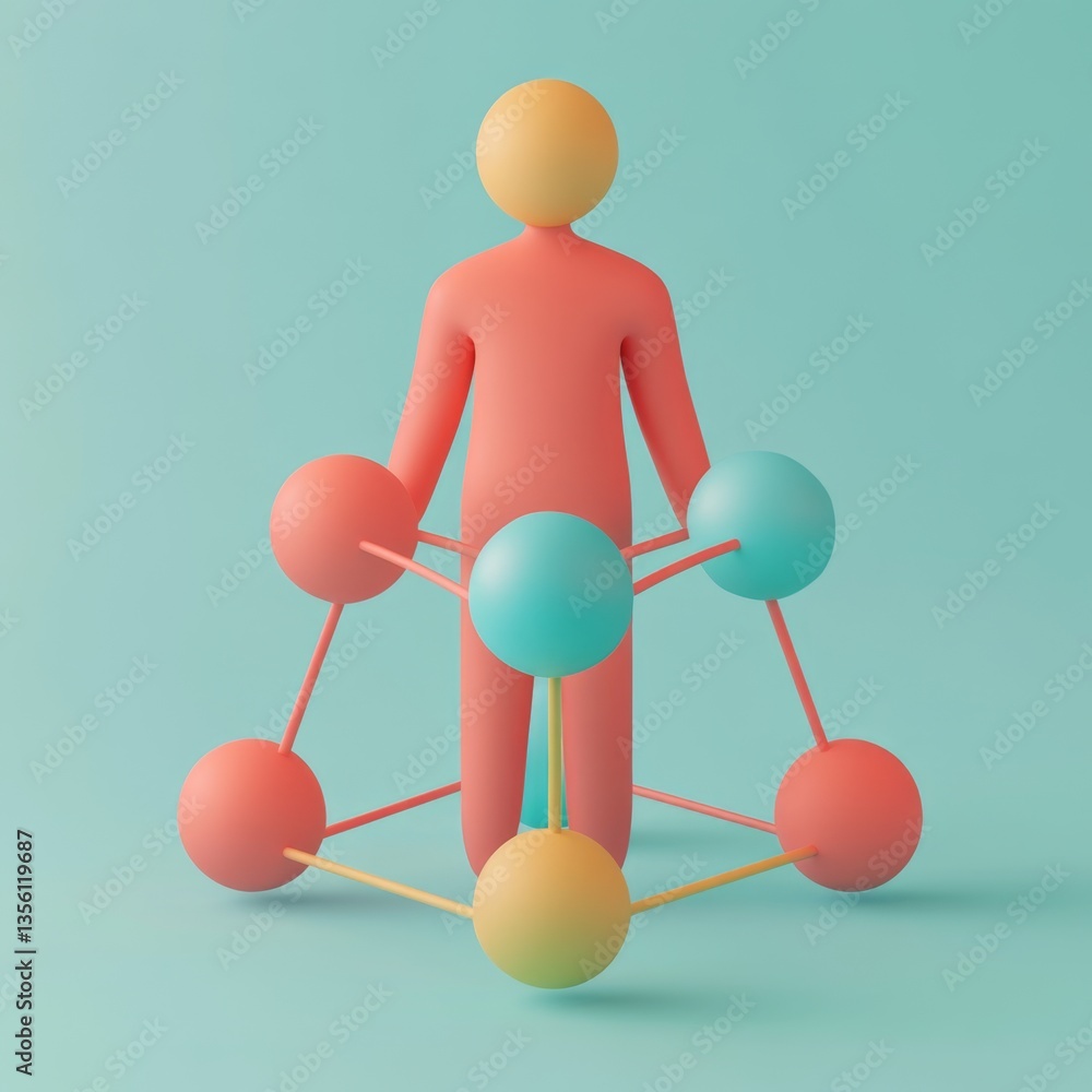 Obraz premium 3D Illustration of Human Figure Connected with Colorful Nodes