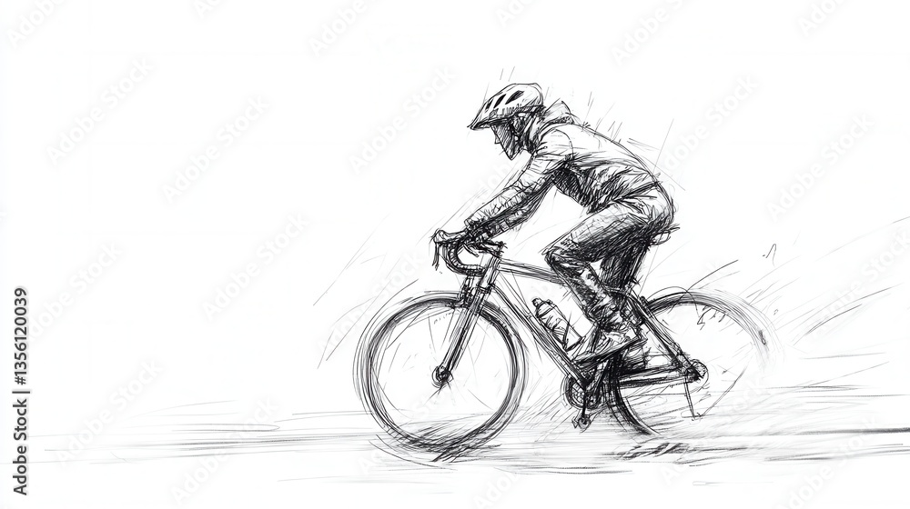 Obraz premium Dynamic sketch of a cyclist in motion, showcasing speed and determination while riding a bicycle on a blurred background representing intense activity and energy