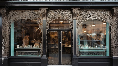 Elegant Boutique Storefront with Intricate Art Nouveau Design