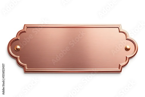 An empty metal rose gold address plate, address plaque sign with intricate frames isolated on white background
