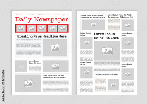 News column articles newsprint magazine design. Newspaper layout template. Brochure newspaper sheets. Editorial journal vector template design