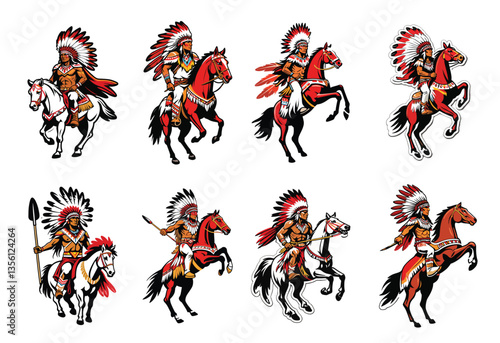 
A series of images of Native Americans riding horses
