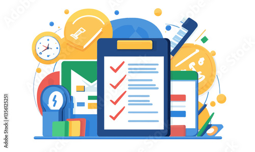 Colorful Minimalist Credit Report with Financial Tools Vector Illustration