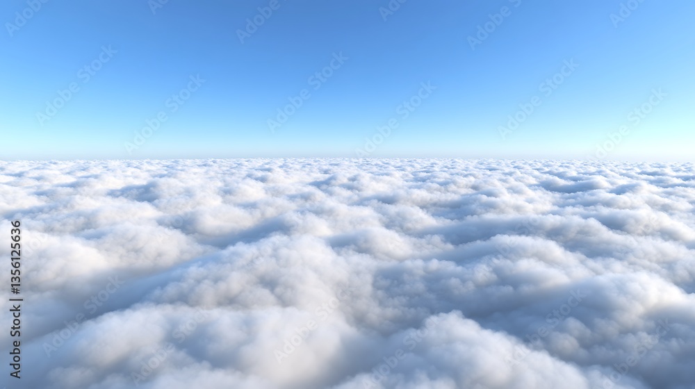 Naklejka premium Cloudscape Aerial view of fluffy white cumulus clouds under a clear blue sky.