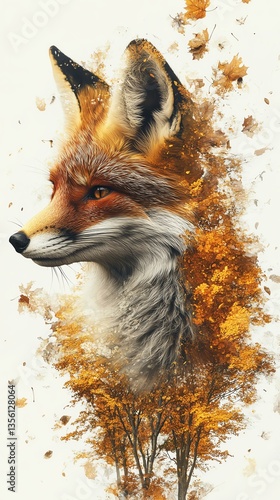 Wallpaper Mural Artistic fox blending with autumn scenery. Torontodigital.ca