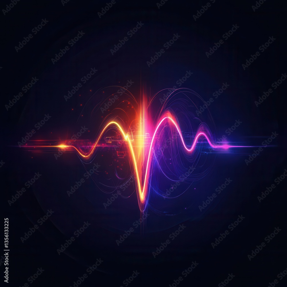 Fototapeta premium Vibrant Waveform Display with Colorful Light Effects Representing Sound Frequency and Audio Visualization in Dark Background