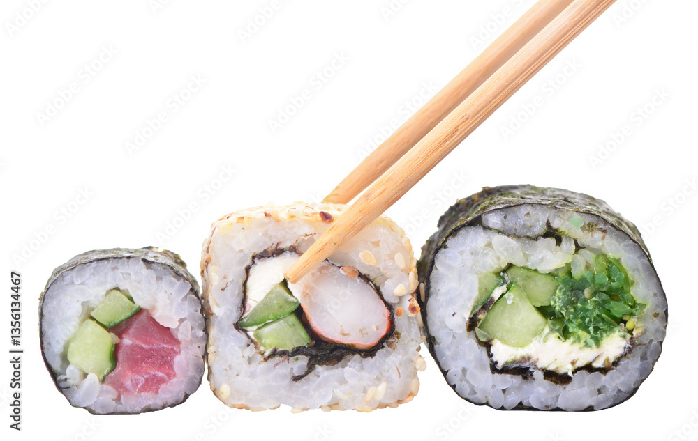 Sushi and chopsticks isolated