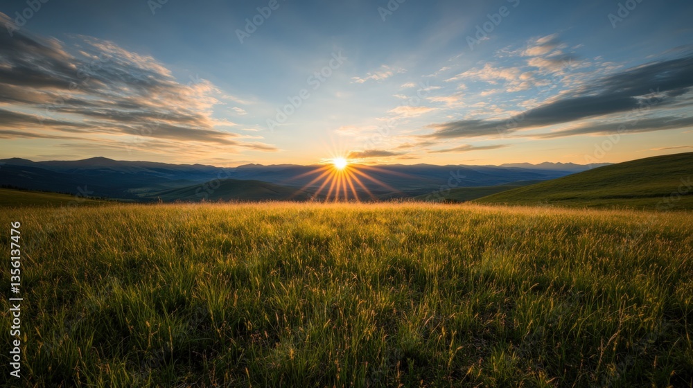 Sunlight over grassy field landscape Sunlight over grassy field landscape