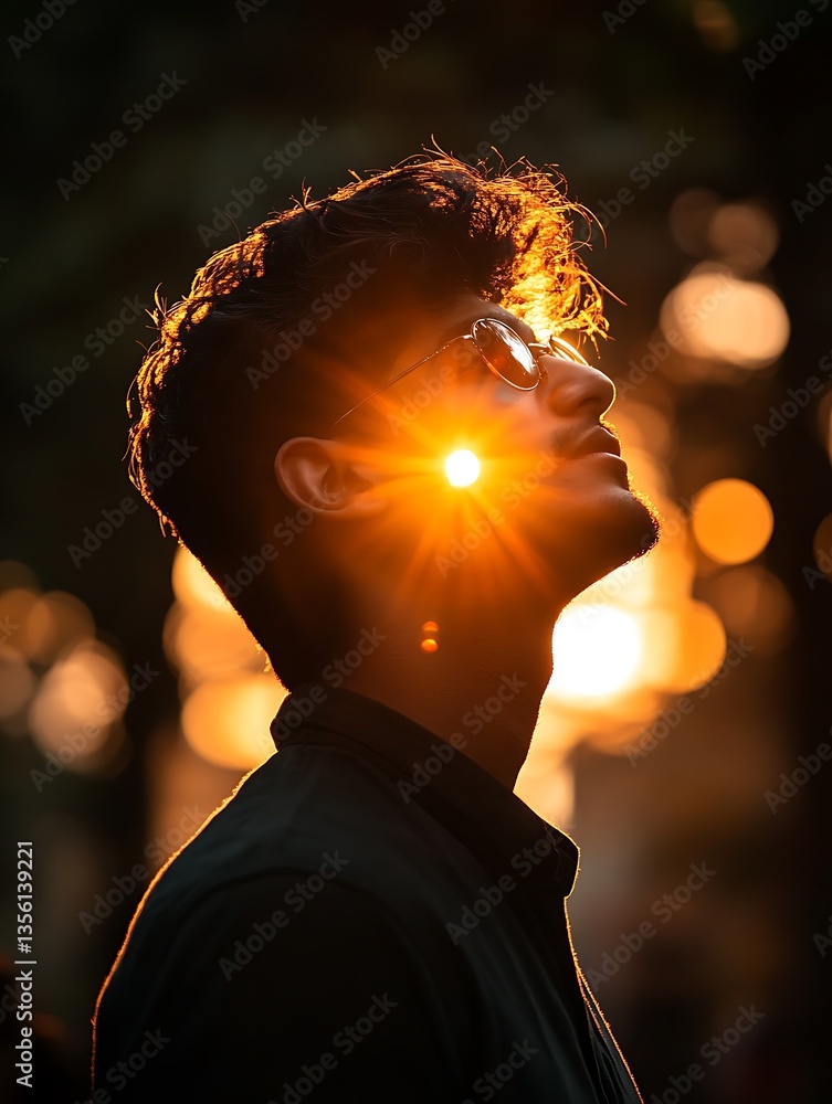 Man Looking Up at Sunset. Man Looking Up at Sunset.