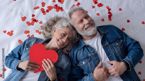 Senior couple valentine's day love romance hearts happy mature relationship older people togetherness affection