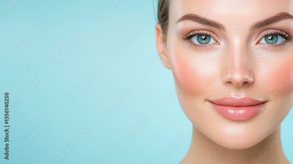 Fototapeta premium Radiant Woman Portrait With Light Dusting On Face