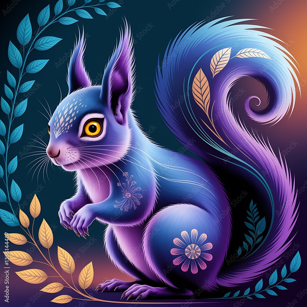 Obraz premium Mystical Fantasy Squirrel with Bright Colors and Elegant Details