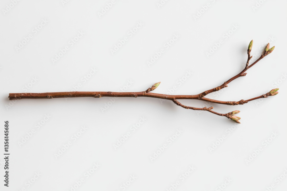 Fototapeta premium Branch growing new buds on white background symbolizing spring and rebirth