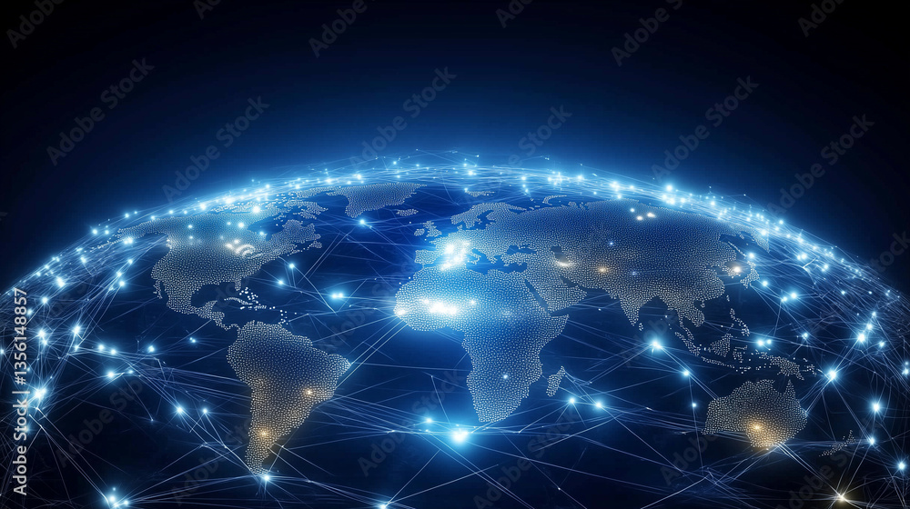 Fototapeta premium Illuminated Earth at night showcasing global connectivity through digital networks