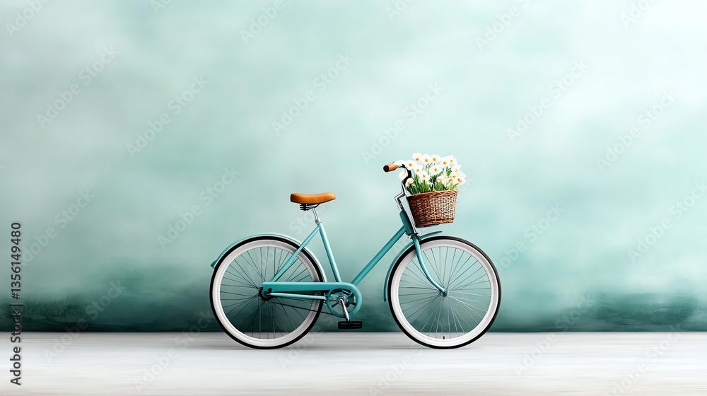 Fototapeta premium A peaceful and delicate watercolor illustration of a vintage bicycle with flower baskets, surrounded by a gentle pastel backdrop, evoking a sense of calm and nostalgia