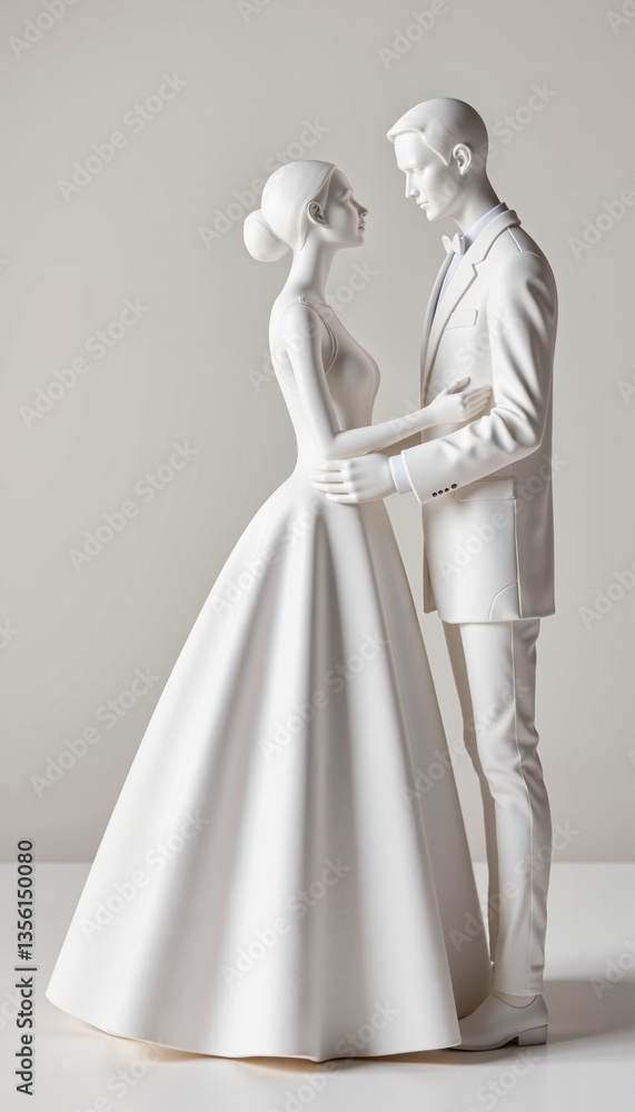 Bride and groom figurine symbolizing love and connection on a plain background Bride and groom figurine symbolizing love and connection on a plain background