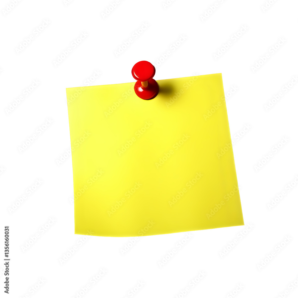 Yellow post-it note attached with red pushpin transparent Yellow post-it note attached with red pushpin transparent