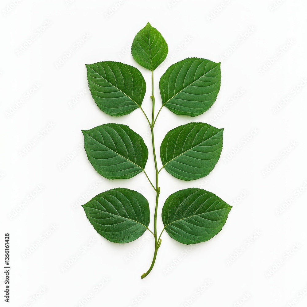 Naklejka premium Green leaves arranged symmetrically on a light background.